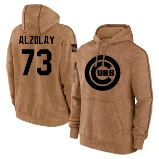 Men's Chicago Cubs Adbert Alzolay Brown 2023 Salute to Service Club Pullover Hoodie