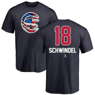 Men's Chicago Cubs Frank Schwindel Navy Name and Number Banner Wave T-Shirt