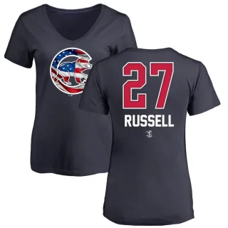 Women's Chicago Cubs Addison Russell Navy Name and Number Banner Wave V-Neck T-Shirt