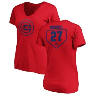 Women's Chicago Cubs Addison Russell Red RBI Slim Fit V-Neck T-Shirt