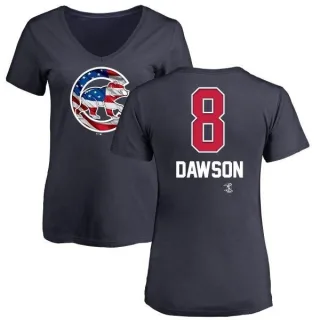 Women's Chicago Cubs Andre Dawson Navy Name and Number Banner Wave V-Neck T-Shirt