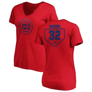 Women's Chicago Cubs Ben Brown Red RBI Slim Fit V-Neck T-Shirt