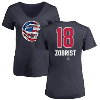 Women's Chicago Cubs Ben Zobrist Navy Name and Number Banner Wave V-Neck T-Shirt