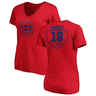 Women's Chicago Cubs Ben Zobrist Red RBI Slim Fit V-Neck T-Shirt