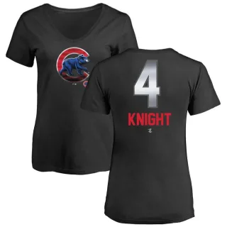 Women's Chicago Cubs Caleb Knight Black Midnight Mascot V-Neck T-Shirt