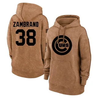 Women's Chicago Cubs Carlos Zambrano Brown 2023 Salute to Service Pullover Hoodie