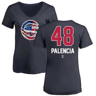 Women's Chicago Cubs Daniel Palencia Navy Name and Number Banner Wave V-Neck T-Shirt