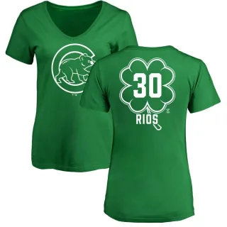 Women's Chicago Cubs Edwin Rios Green Dubliner V-Neck T-Shirt Kelly