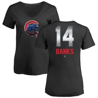 Women's Chicago Cubs Ernie Banks Black Midnight Mascot V-Neck T-Shirt