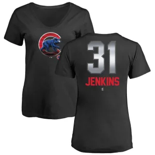 Women's Chicago Cubs Fergie Jenkins Black Midnight Mascot V-Neck T-Shirt