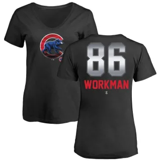 Women's Chicago Cubs Gage Workman Black Midnight Mascot V-Neck T-Shirt