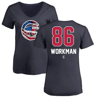 Women's Chicago Cubs Gage Workman Navy Name and Number Banner Wave V-Neck T-Shirt