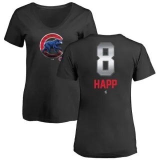 Women's Chicago Cubs Ian Happ Black Midnight Mascot V-Neck T-Shirt