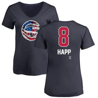 Women's Chicago Cubs Ian Happ Navy Name and Number Banner Wave V-Neck T-Shirt