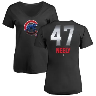 Women's Chicago Cubs Jack Neely Black Midnight Mascot V-Neck T-Shirt