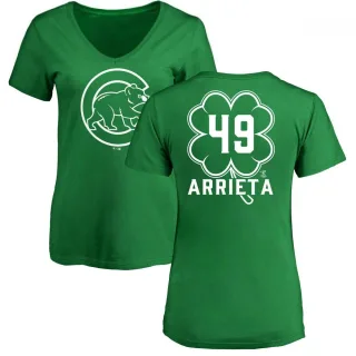 Women's Chicago Cubs Jake Arrieta Green Dubliner V-Neck T-Shirt Kelly