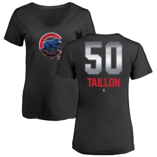 Women's Chicago Cubs Jameson Taillon Black Midnight Mascot V-Neck T-Shirt