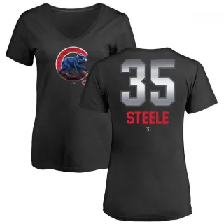 Women's Chicago Cubs Justin Steele Black Midnight Mascot V-Neck T-Shirt