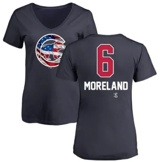 Women's Chicago Cubs Keith Moreland Navy Name and Number Banner Wave V-Neck T-Shirt