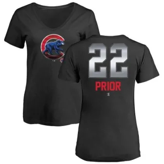 Women's Chicago Cubs Mark Prior Black Midnight Mascot V-Neck T-Shirt