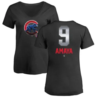 Women's Chicago Cubs Miguel Amaya Black Midnight Mascot V-Neck T-Shirt