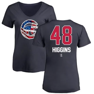 Women's Chicago Cubs P.J. Higgins Navy Name and Number Banner Wave V-Neck T-Shirt