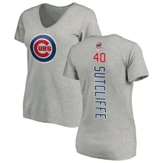 Women's Chicago Cubs Rick Sutcliffe Ash Backer Slim Fit T-Shirt