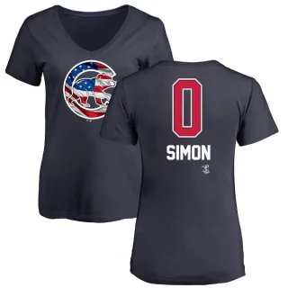 Women's Chicago Cubs Ronny Oliver Simon Navy Name and Number Banner Wave V-Neck T-Shirt