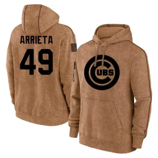 Youth Chicago Cubs Jake Arrieta Brown 2023 Salute to Service Club Pullover Hoodie